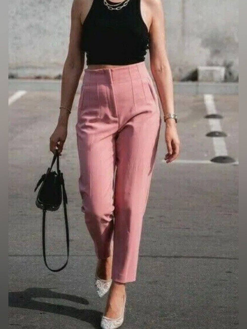 Zara Coral Pink High Waisted Ankle Pants